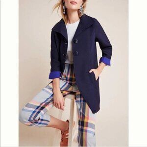 Anthropologie Wellesely Womens Navy Pea Coat Size S Nautical  $168 EUC 8431